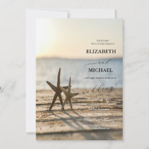 Sea stars Sand Beach Script Wedding Invitation