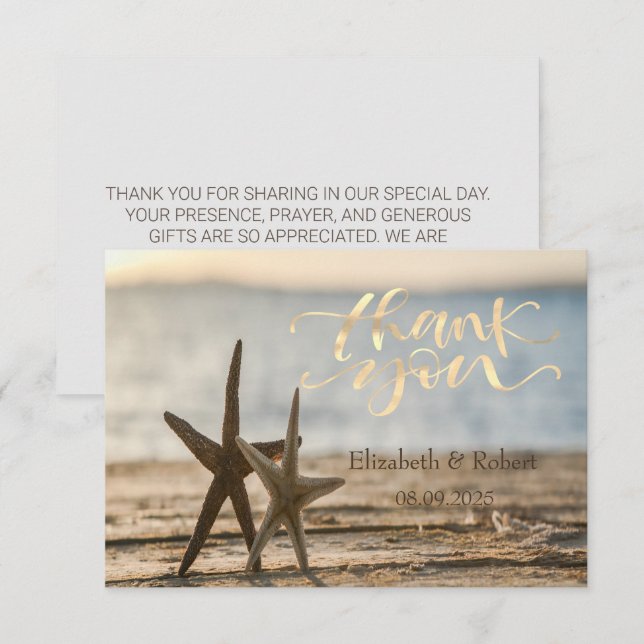 Sea stars Sand Beach  Thank You Card (Front/Back)