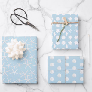 Sea Stars Sand Dollars Beach Baby Blue Wrapping Paper Sheet