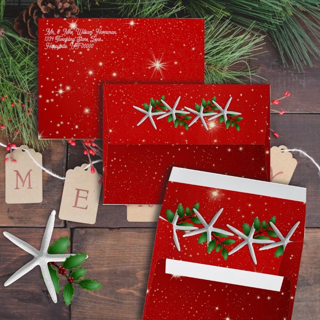 Sea Stars Twinkling Red Christmas Envelopes (Creator Uploaded)