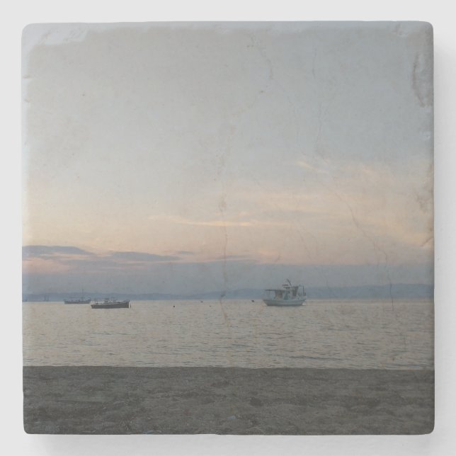 Sea summer boats Marble Stone Coaster (Front)