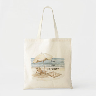 Sea Sun Serenity Beach Umbrella Shells Heart Tote Bag