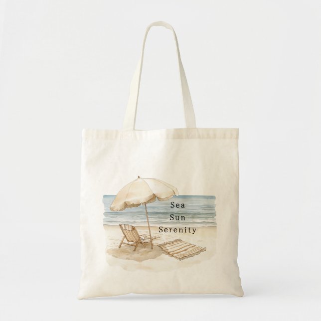 Sea Sun Serenity Beach Umbrella Shells Heart Tote Bag (Front)