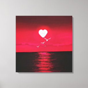Sea Sunset Canvas Print with Heart Sun Love Text