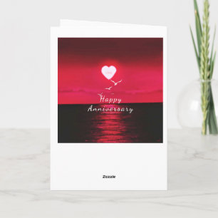 Sea Sunset Heart Sun Love Text Anniversary Card