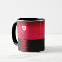 Sea Sunset Heart Sun Love Text Black Red Mug Gift
