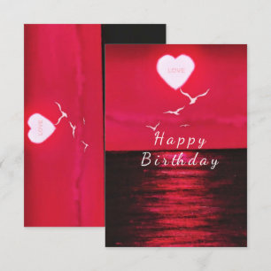 Sea Sunset Heart Sun with Text Love Birthday Card