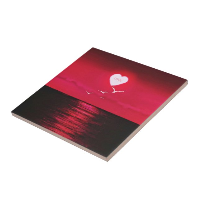 Sea Sunset Love Ceramic Tile Romantic Heart (Side)