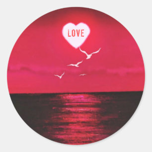 Sea Sunset Love Sticker - Romantic Heart - Red