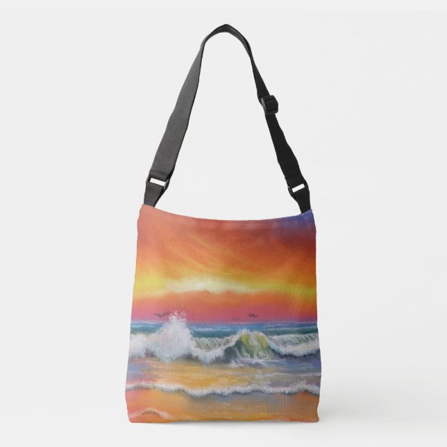 Sea Sunset Waves Crossbody Bag (Front)