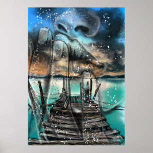 Sea Sunset Women Dreams Poster Print Painting Art