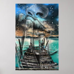 Sea Sunset Women Dreams Poster Print Painting Art