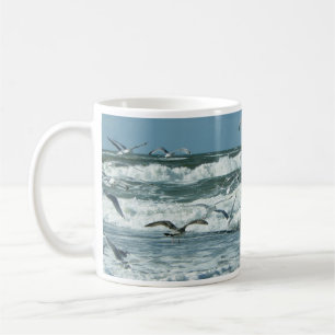 Sea, Surf, Seagulls Flying, Waves Coffee Mug