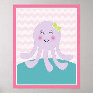 Sea Sweeties Girl Sealife Pink Octopus Art Poster