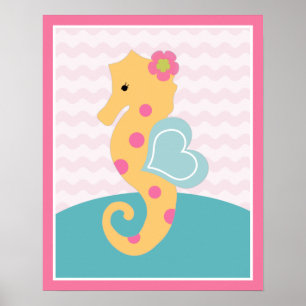 Sea Sweeties Girl Sealife Pink Seahorse Art Poster