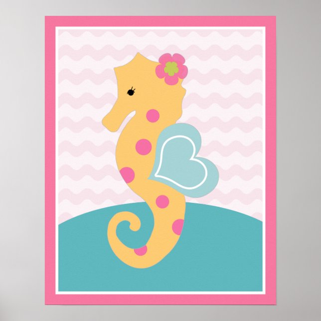Sea Sweeties Girl Sealife Pink Seahorse Art Poster (Front)