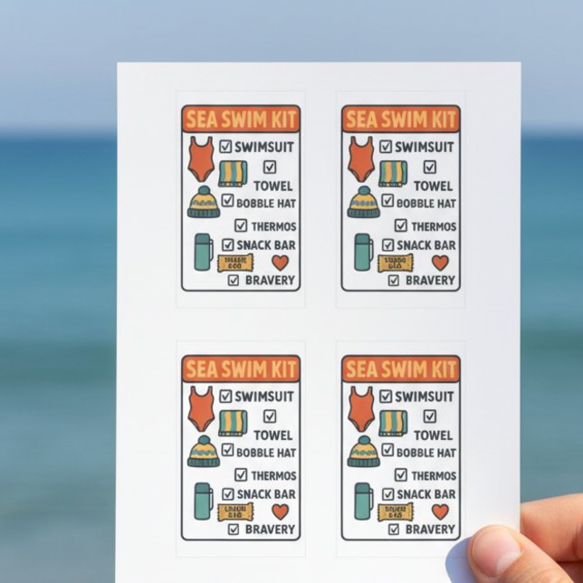 Sea Swim Kit – Funny Checklist Design for Wild Swi Rectangular Sticker (Creator Uploaded)