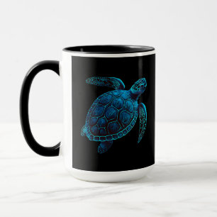 Sea swimming turtle, blue mug