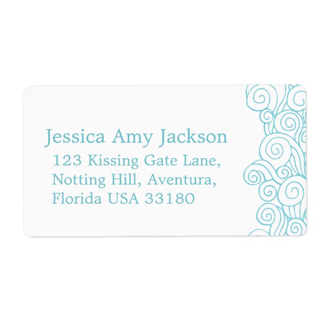 Sea swirl white large wedding return reply label (Front)