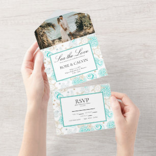 Sea the Love Beach Nautical Wedding All In One Invitation