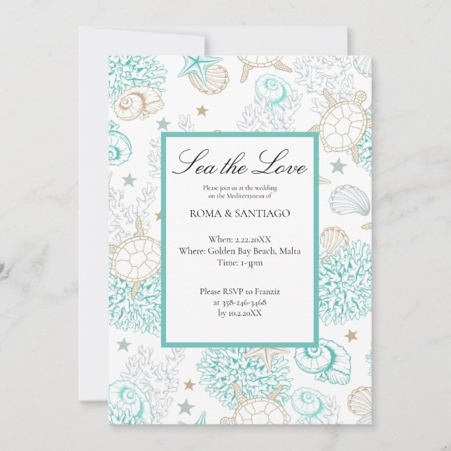 Sea The Love Beach Nautical Wedding Flat Invitation (Front)