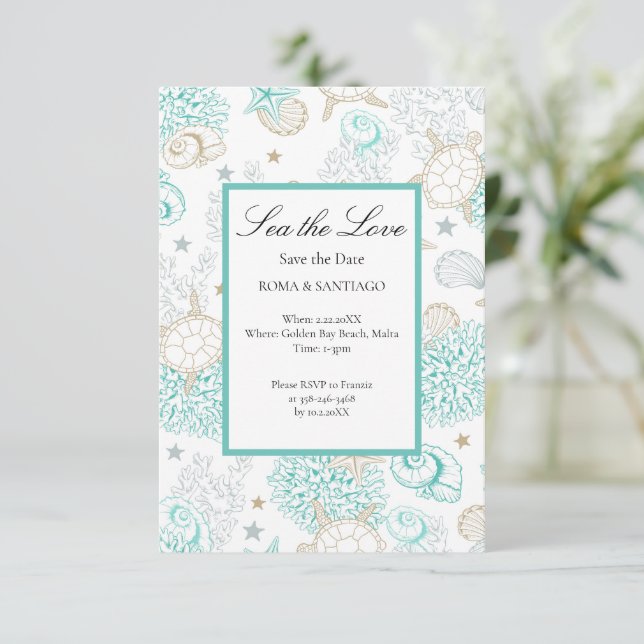 Sea The Love Beach Nautical Wedding Flat Save The Date (Standing Front)
