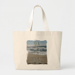 Sea The U.S.A. Summer Fun Beach Life Large Tote Bag