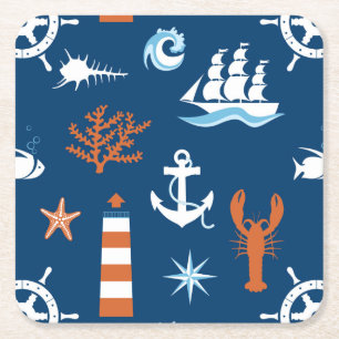 Sea Theme Pattern 1 Square Paper Coaster