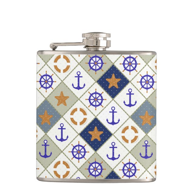 Sea Theme Pattern 2 Hip Flask (Front)
