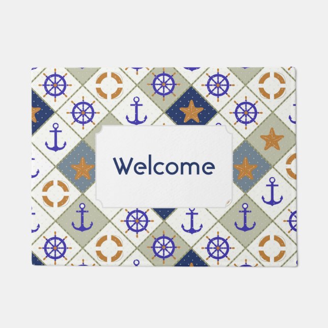 Sea Theme Pattern | Add Your Text Doormat (Front)