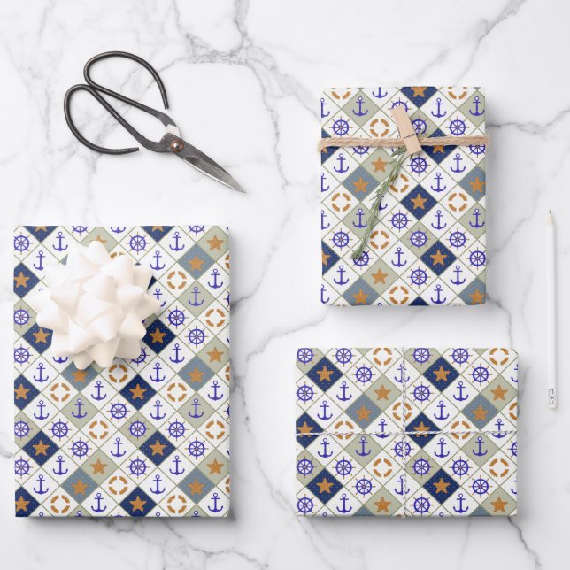 Sea Theme Pattern Wrapping Paper Sheet (Front)