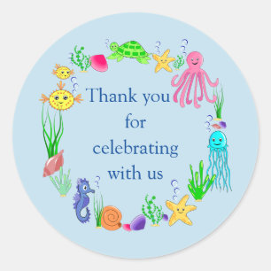 Sea Theme Thank you  Classic Round Sticker