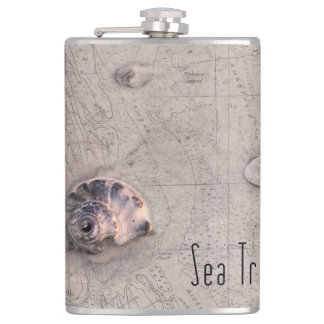 Sea Traveller Beach Map Collage Hip Flask