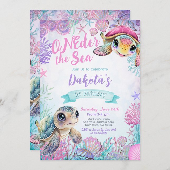 Sea Turtle 1st Birthday Invitation (Front/Back)