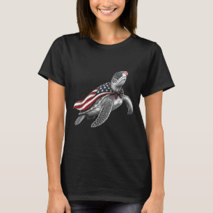 Sea Turtle 4th Of July Us Aamerican Flag Patriotic T-Shirt