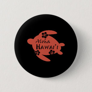 Sea Turtle Aloha Hawaii Hibiscus Orange Graphics 6 Cm Round Badge