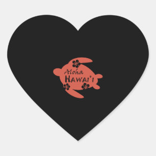 Sea Turtle Aloha Hawaii Hibiscus Orange Graphics Heart Sticker