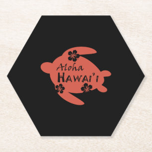Sea Turtle Aloha Hawaii Hibiscus Orange Graphics Paper Coaster