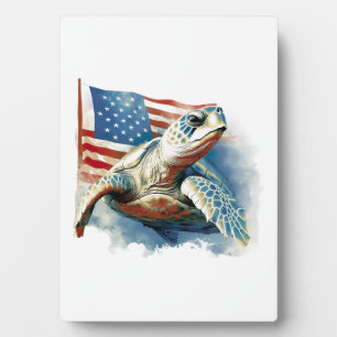 Sea Turtle American Flag Plaque