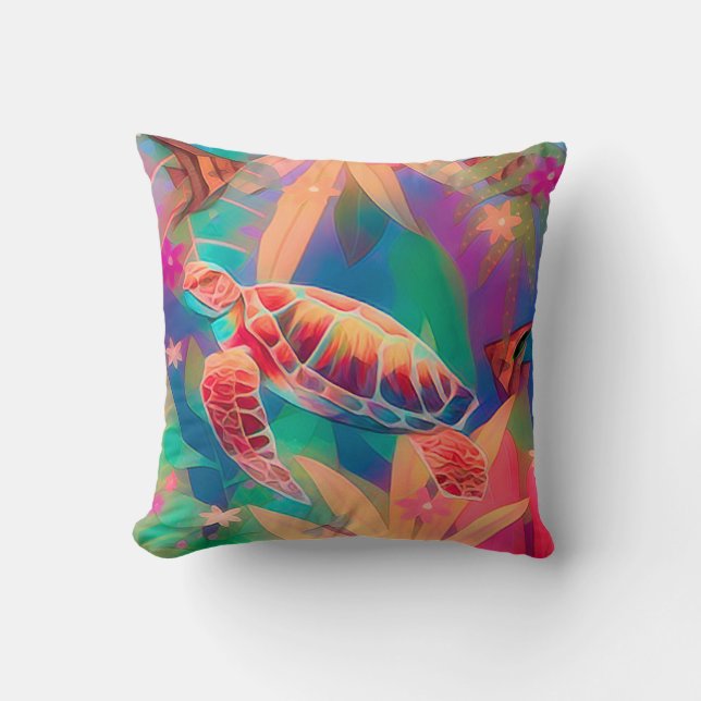 Sea Turtle and Angelfish Cushion (Front)