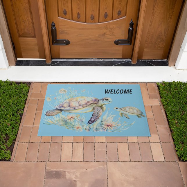 Sea Turtle and baby  Doormat (Outdoor)