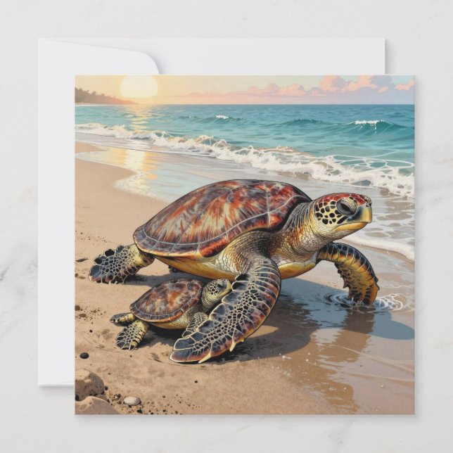 Sea Turtle and Baby Illustration | Blank Card (Front)