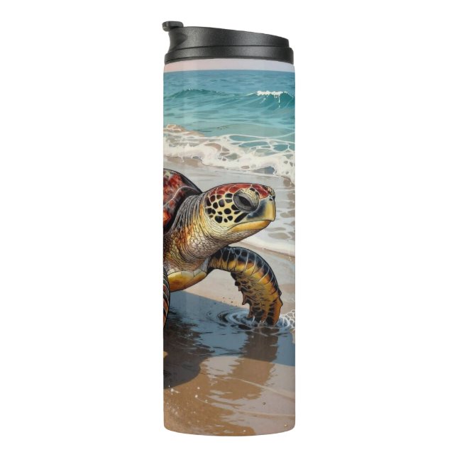 Sea Turtle and Baby Illustration  Thermal Tumbler (Rotated Right)