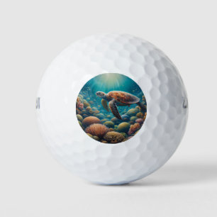 Sea Turtle and Coral Golf Balls