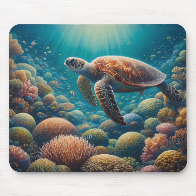 Sea Turtle and Coral Mouse Mat (Front)