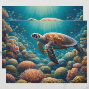 Sea Turtle and Coral Scrapbook Paper
