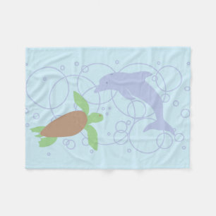 Sea Turtle and Dolphin Fleece Blanket