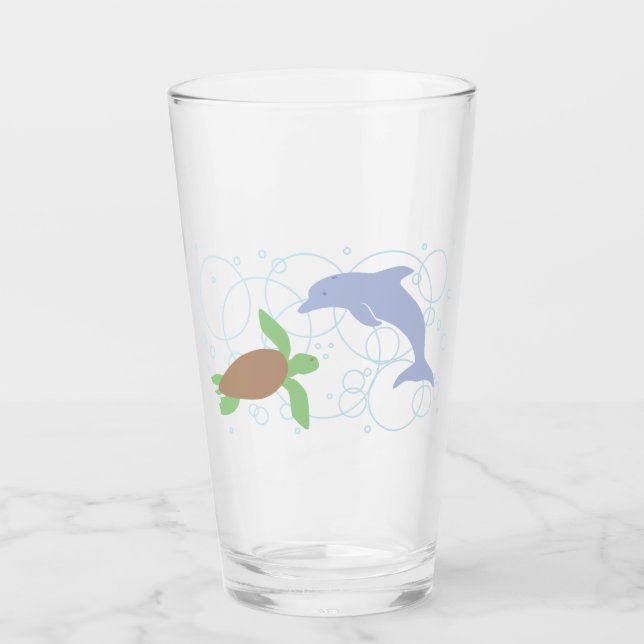 Sea Turtle and Dolphin Glass (Front)