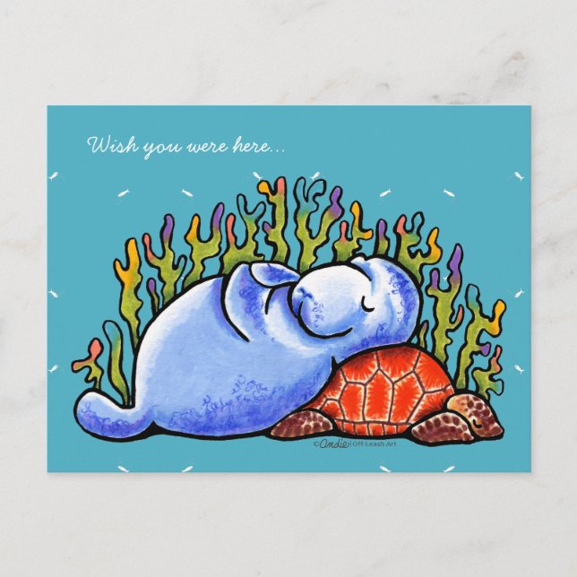 Sea Turtle and Manatee Postcard (Front)