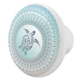 Sea Turtle And Mandala Nautical Ceramic Knob